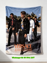 Versace Jeans Couture Black Blue Yellow Print Flannel Throw Blanket Luxury Sofa Cover Blanket IMG_1732